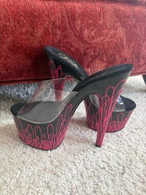 Pleaser Black & Pink, Clear Strap, Glow in the Dark